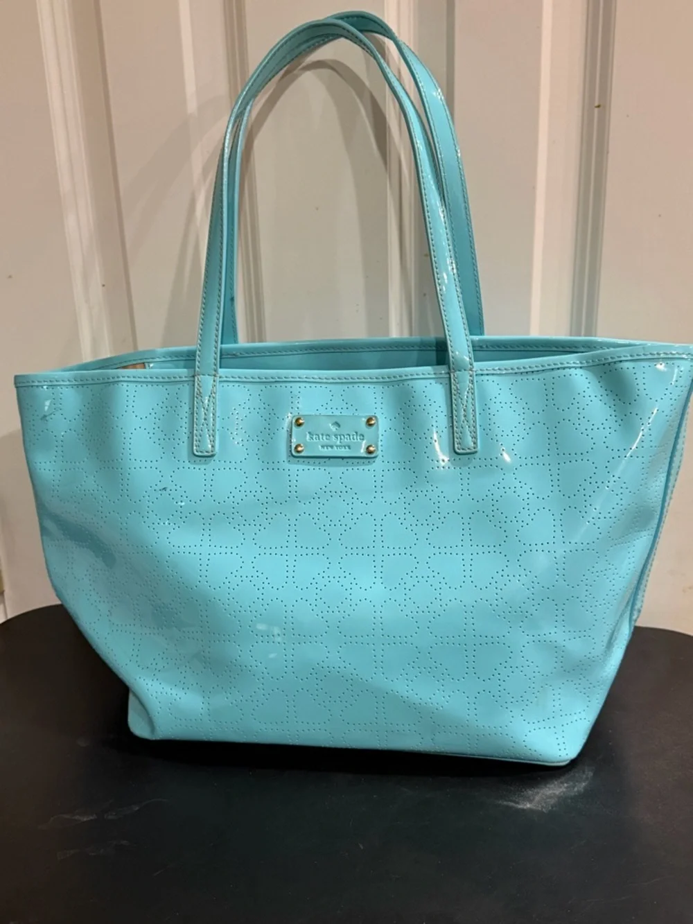 kate spade Turquoise Patent Perforated Tote